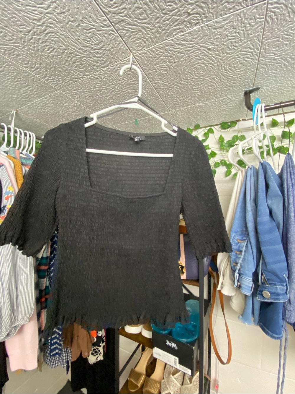 Lulu's Black Smocked Square Neck Top